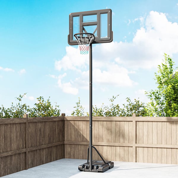 Sort Justerbar Basketballstativ 195-370 cm med Metalramme, Velegnet til Udendørs Brug med Hjul og Stabil Fyldbar Base