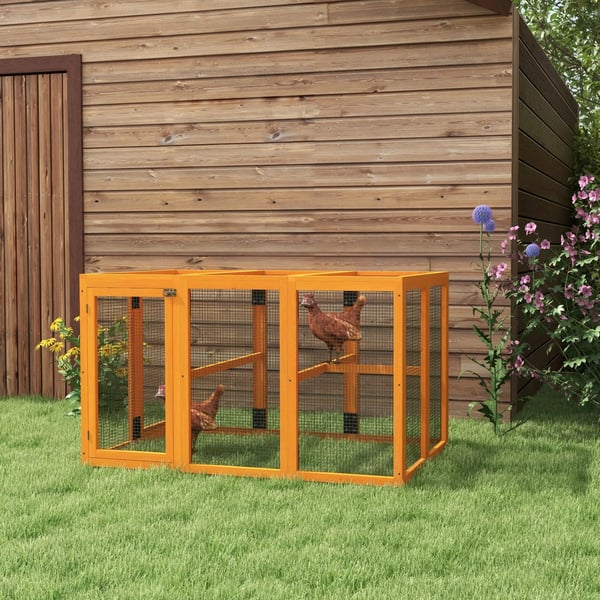 Orange Hønsehus i fyrretræ, træramme, ståltråd, udvidelsesdesign, siddepinde i træ, til 3 høns