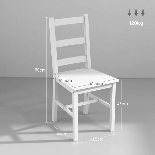 Matsalsstolar 2-pack Vit Furu med Ryggstöd - 90cm Höjd