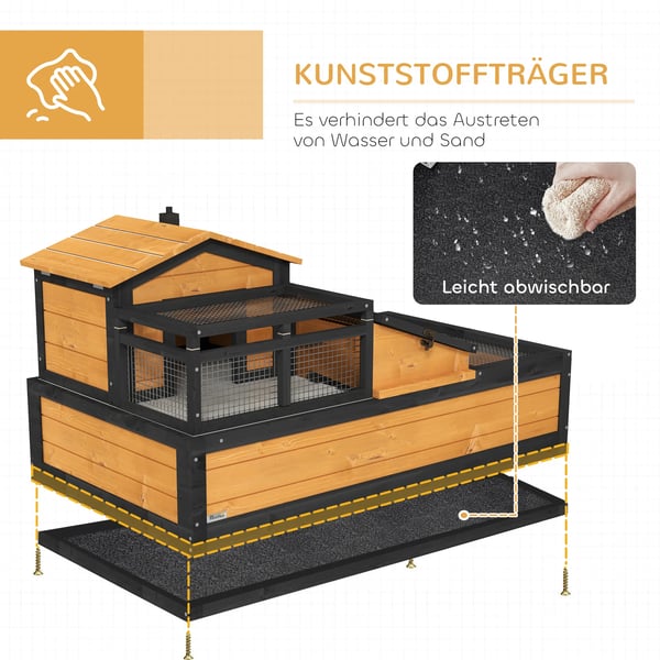 Sköldpaddsbur, 2 nivåer, för inomhus och utomhusbruk, låda, granved, gul
