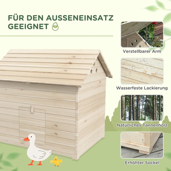 Andehus med flip-tag, naturtræ træ, 100x82,5x91 cm