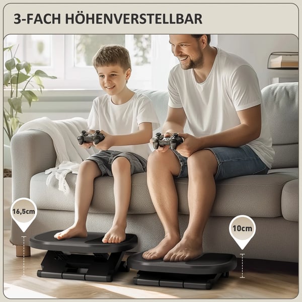 säädettävä jalkatuki työpöydän alle - 3 tasoa korkeus, 0-30° kulma - Ergonominen, liukumaton, hierova pinta - Harmaa muovi