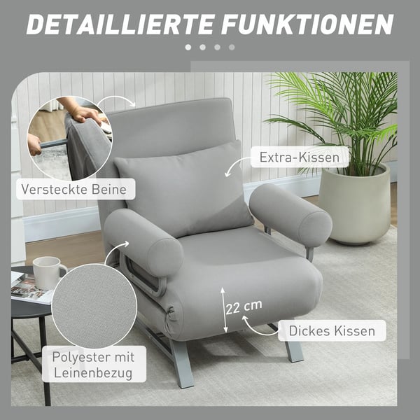 Vuodetuoli, verhoiltu nojatuoli, muunnettavissa vierasvuoteeksi, ergonominen, vaaleanharmaa