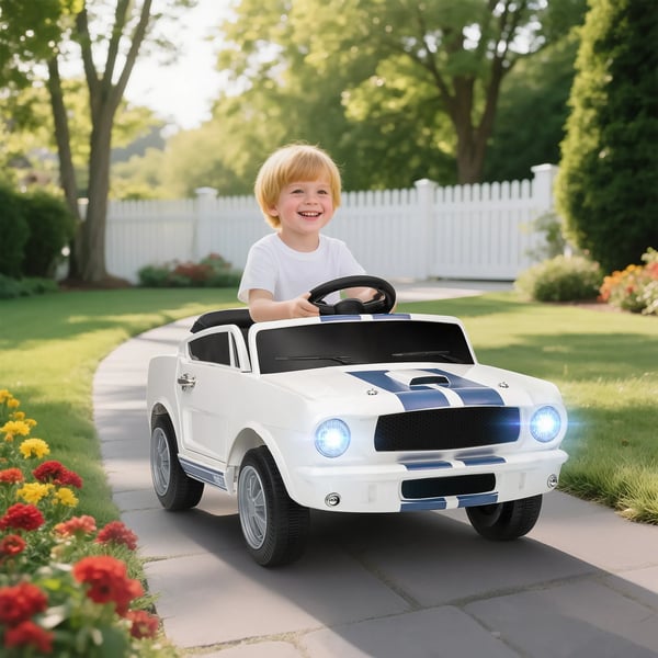 Lasten sähköauto Ford Shelby GT 350, 12V, 2.4GHz kaukosäätimellä, 2 moottoria, torvi, LEDit, musiikki, valkoinen metalli