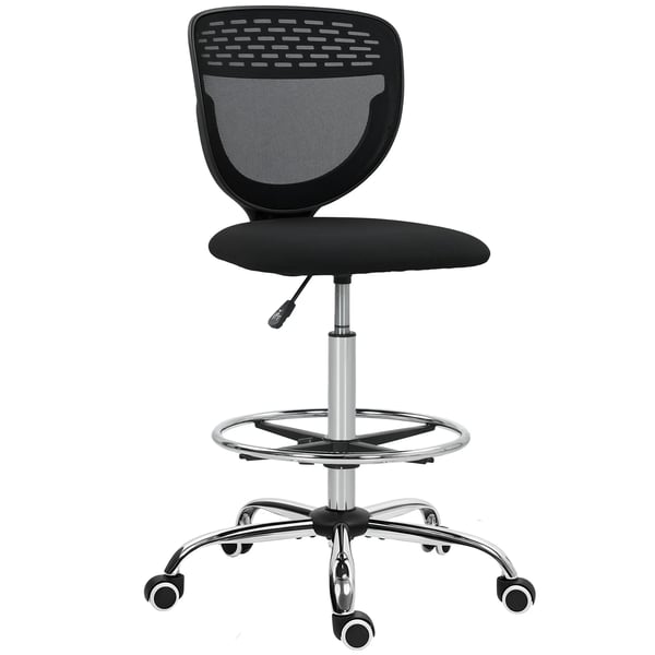Ergonomisk Kontorsstol med Justerbar Fotring och Meshrygg - Svart Polyester