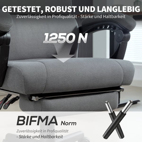 Ergonomisk Kontorsstol Mörkgrå Sammet Tyg Metall Metallben Höjdjusterbar Justerbart Ryggstöd Huvudstöd Svankstöd 135° Gungfunktion Rullbar Max