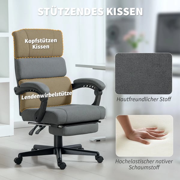 Ergonomisk Kontorsstol Mörkgrå Sammet Tyg Metall Metallben Höjdjusterbar Justerbart Ryggstöd Huvudstöd Svankstöd 135° Gungfunktion Rullbar Max