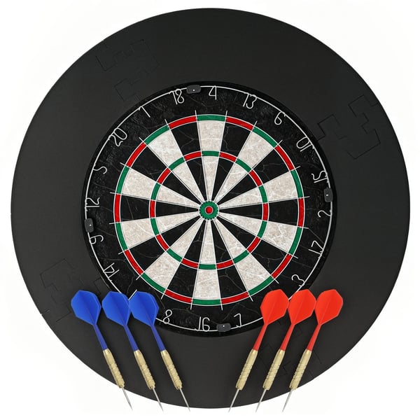 Dartskive Dartboard-sæt med beskyttelsesring, 6 dartpile med ståltip, Sisal, Plastik, Sort