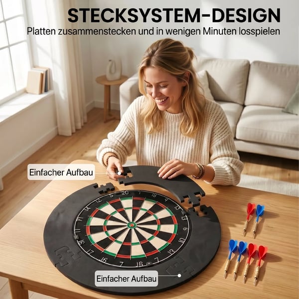 Dartskive Dartboard-sæt med beskyttelsesring, 6 dartpile med ståltip, Sisal, Plastik, Sort
