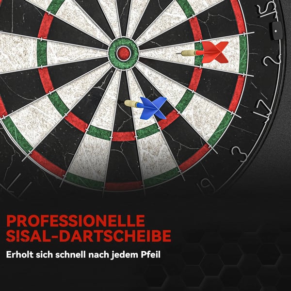 Dartskive Dartboard-sæt med beskyttelsesring, 6 dartpile med ståltip, Sisal, Plastik, Sort