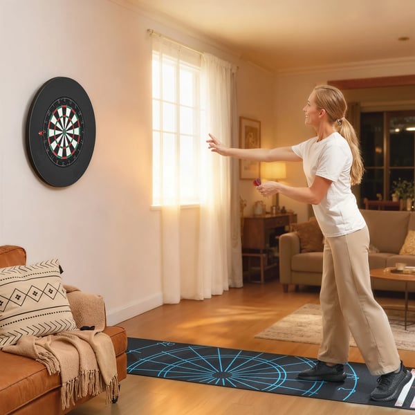 Dartskive Dartboard-sæt med beskyttelsesring, 6 dartpile med ståltip, Sisal, Plastik, Sort