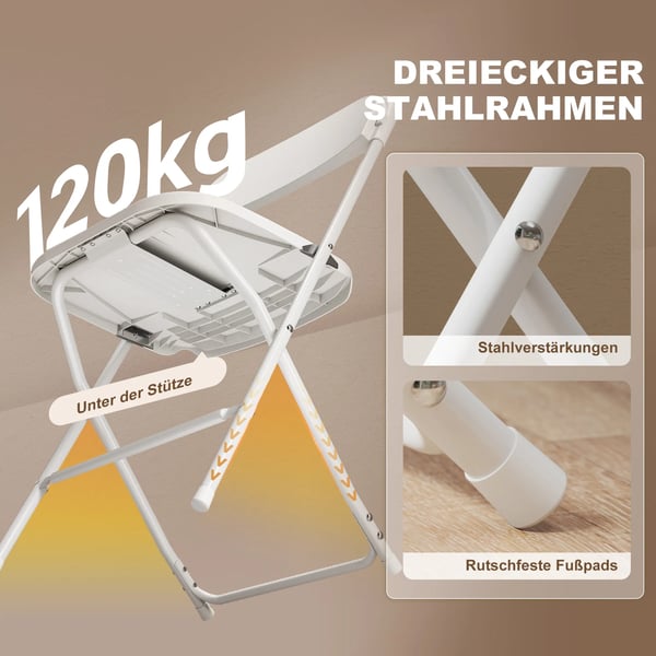 Set med 6 fällbara stolar, hopfällbara stolar med dräneringshål, stålram, mångsidig användning, vit