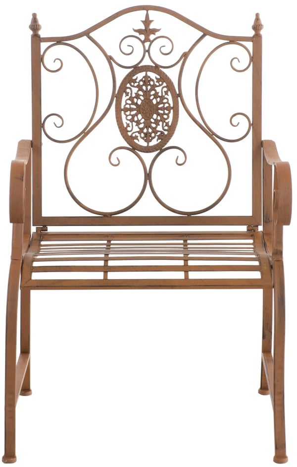 Punjab trädgårdsstol - Antikbrun målad metall, Art Nouveau-design, inomhus-/utomhusbruk, 200 kg kapacitet
