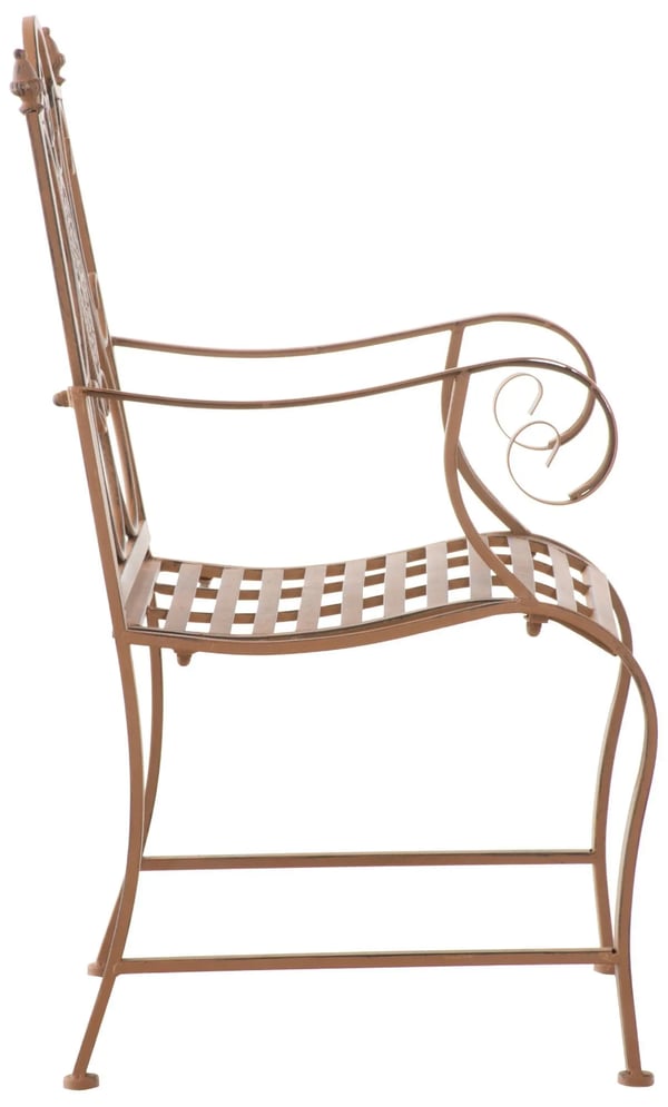 Punjab trädgårdsstol - Antikbrun målad metall, Art Nouveau-design, inomhus-/utomhusbruk, 200 kg kapacitet