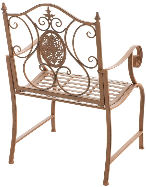 Punjab trädgårdsstol - Antikbrun målad metall, Art Nouveau-design, inomhus-/utomhusbruk, 200 kg kapacitet
