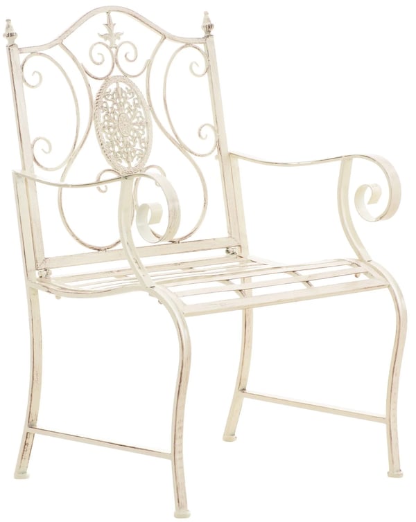 Punjab Havestol - Antik Creme Metal med Art Nouveau Udsmykning