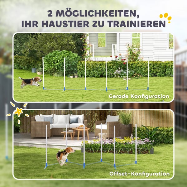 Hund agilityträningsset med 6 stänger och väska, PE-plast, Blå/Vit, 305 x 60 x 94 cm