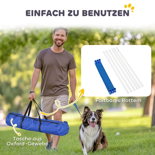 Hund agilityträningsset med 6 stänger och väska, PE-plast, Blå/Vit, 305 x 60 x 94 cm