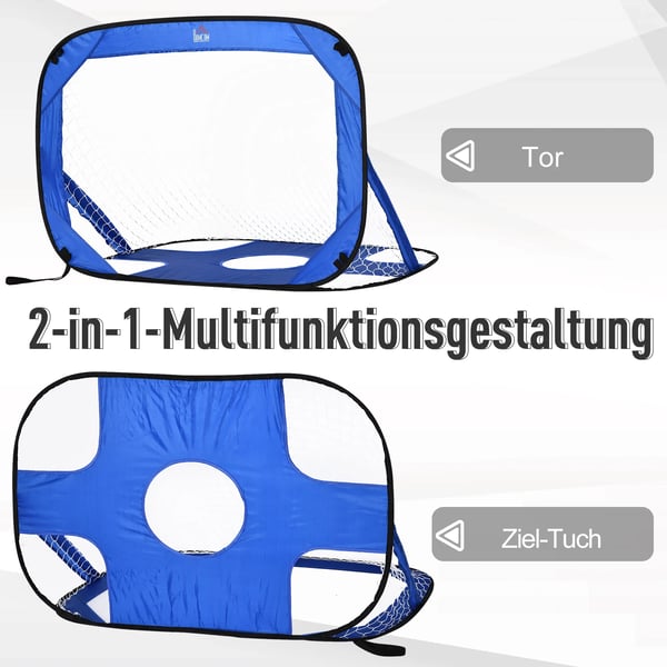 Pop Up Fotbollsmål Bärbart Fotbollsnät, Set med 2 Minimål, Vikbart med Bärväska, Blått, 123x80x80 cm