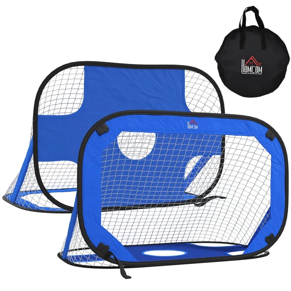 Pop Up Fodboldmål Bærbart Fodboldnet Sæt med 2 Mini-mål Foldbart med Bæretaske Blå 123x80x80 cm