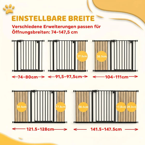 dørgitter, afspærringsgitter, sikkerhedsgitter til kæledyr, trappegitter uden boring, metal/plast, sort, 136,3 cm x 76,2 cm