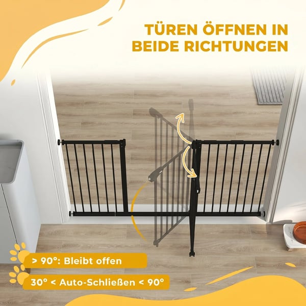 dørgitter, afspærringsgitter, sikkerhedsgitter til kæledyr, trappegitter uden boring, metal/plast, sort, 136,3 cm x 76,2 cm