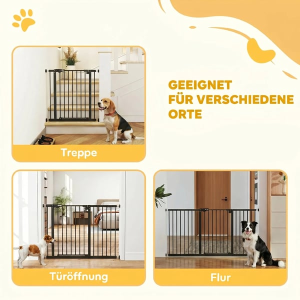 dørgitter, afspærringsgitter, sikkerhedsgitter til kæledyr, trappegitter uden boring, metal/plast, sort, 136,3 cm x 76,2 cm