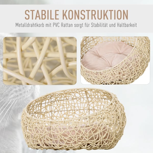 Kattgrotta i rotting, bekväm korg för katt och hund, beige, Ø56x35cm