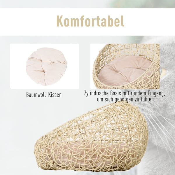 Kattgrotta i rotting, bekväm korg för katt och hund, beige, Ø56x35cm