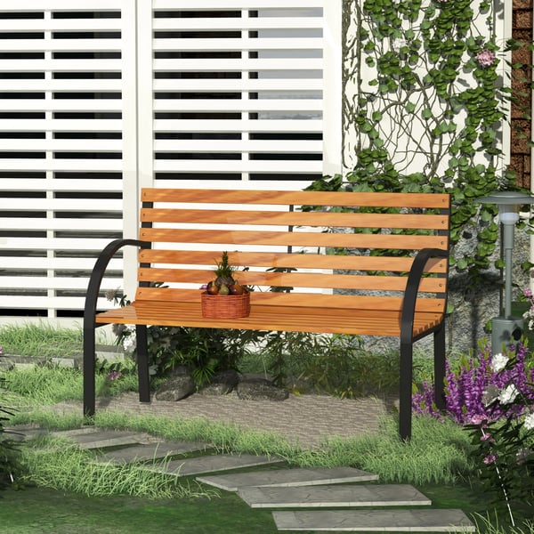 havebænk 2-personers havebænk parkbænk stål+fyrretræ natur B122 x D60 x H83 cm