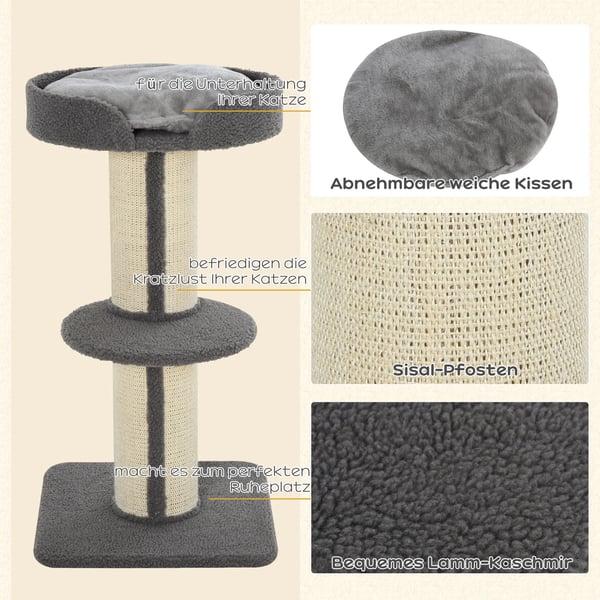 Kattelegetre Kralsestolpe med Platform, Sisal, E1 Spanplade, Plys, Gra, 45x45x91cm