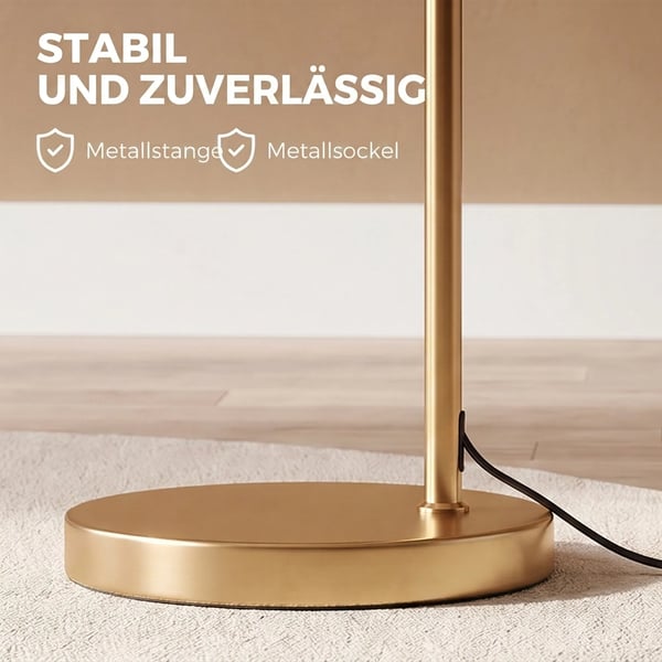 golvlampa, E27-sockel för vardagsrum, sovrum, kontor, metall, stål, linne, guld+vit, 47 x 37 x 153 cm