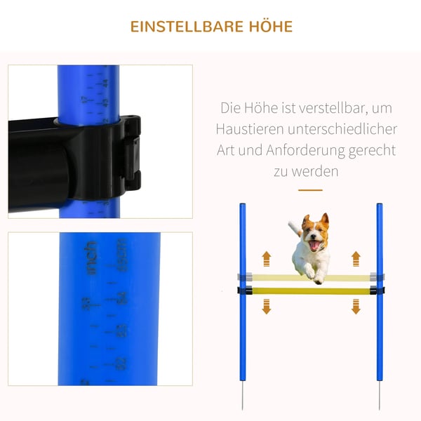 Hund Agility Träningsset - Slalomhinder, Hopphinder och Tunnel för Hundsport - PE/Polyester - Blå/Gul