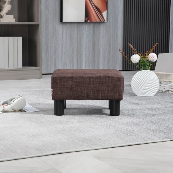 Rektangulär Ottoman i Linne, Brun - Bekväm Fotpall för Vardagsrum, 40x30x24 cm