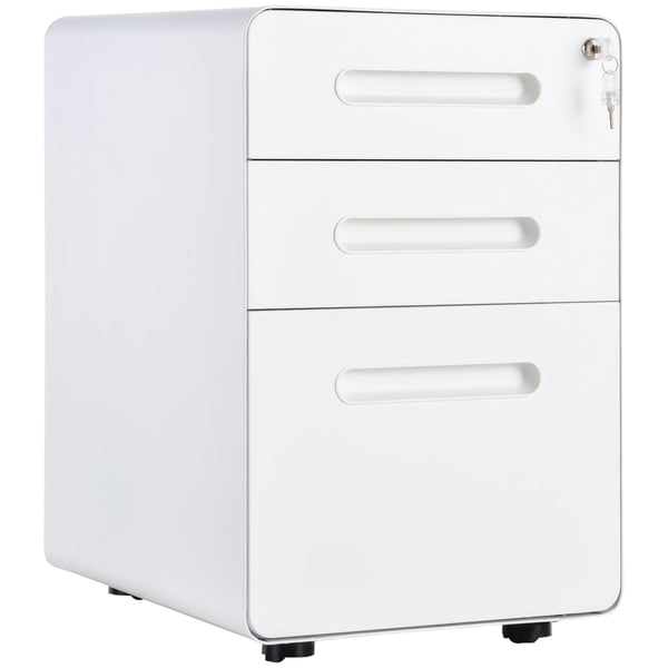 Rullcontainer Akteskåp Kontorscontainer med 3 lådor, Stål, Vit, 39x48x59cm