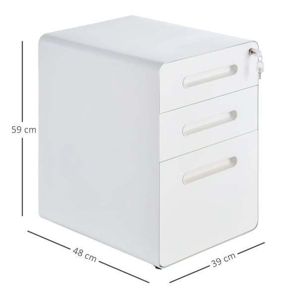 Rullcontainer Akteskåp Kontorscontainer med 3 lådor, Stål, Vit, 39x48x59cm