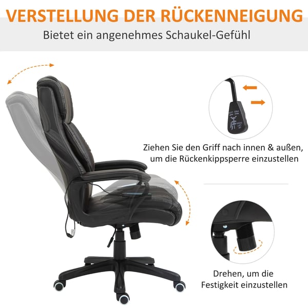 Ergonomisk Kontorsstol med Massage och Gungfunktion, Brun Konstläder