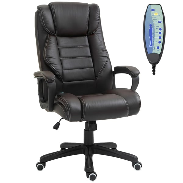 Ergonomisk Kontorsstol med Massage och Gungfunktion, Brun Konstläder