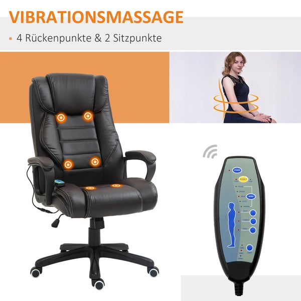 Ergonomisk Kontorsstol med Massage och Gungfunktion, Brun Konstläder