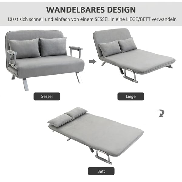 Bäddsoffa Toskiftad, Justerbar & Sovfunktion, Mörkgrå Polyester