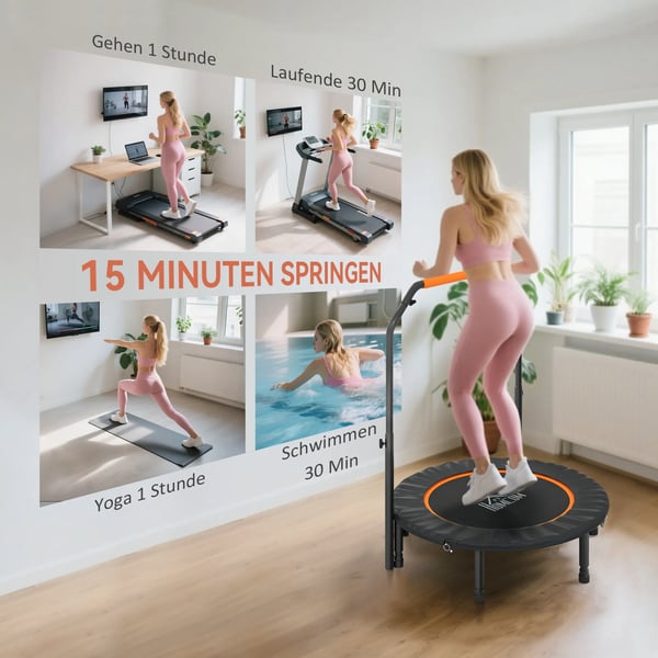 kuntotrampoliini, kokoontaitettava minitrampoliini, säädettävä kahva, teräs/muovi, musta, 102 cm