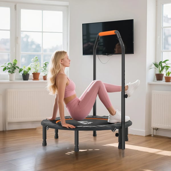 kuntotrampoliini, kokoontaitettava minitrampoliini, säädettävä kahva, teräs/muovi, musta, 102 cm