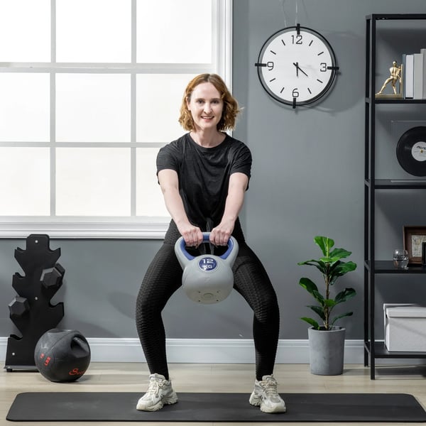 Kettlebell 12 kg - Blå, Gulvbeskyttende plast og sand, til styrketræning
