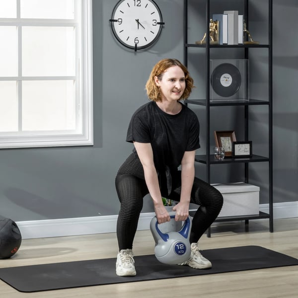 Kettlebell 12 kg - Blå, Gulvbeskyttende plast og sand, til styrketræning