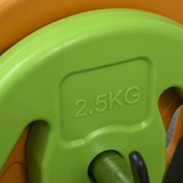 Vægtstangssæt 20 kg - Metal, skridsikkert greb, orange/grøn/gul
