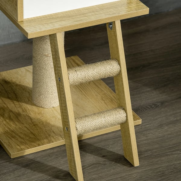 Kattokorkea Raapimispylväs Kissa-talolla ja Riippumatolla, 240-260cm, Vaaleanruskea/Beige