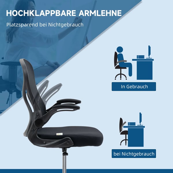 Ergonomisk kontorsstol i svart mesh med justerbart fotstöd och svankstöd, 102-122 cm hög