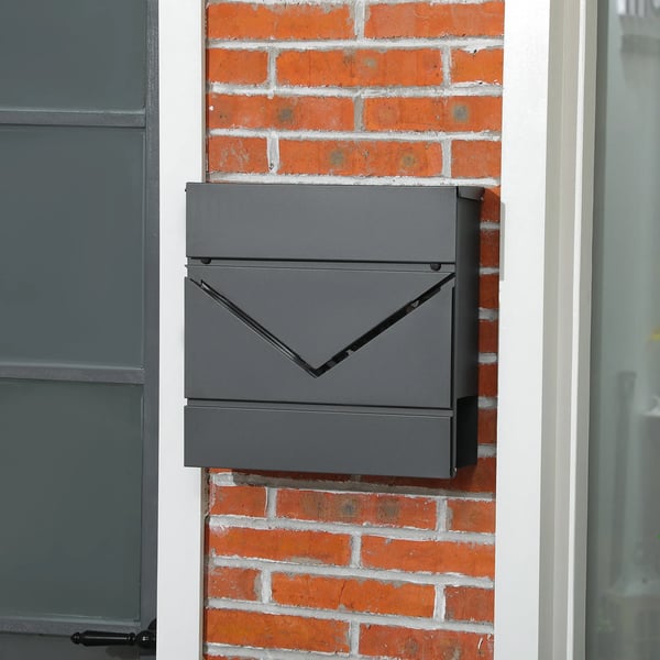 brevlåda väggmonterad med lås, lock, postlåda i galvaniserat stål, för utomhusbruk, 37 x 10,5 x 37 cm, mörkgrå