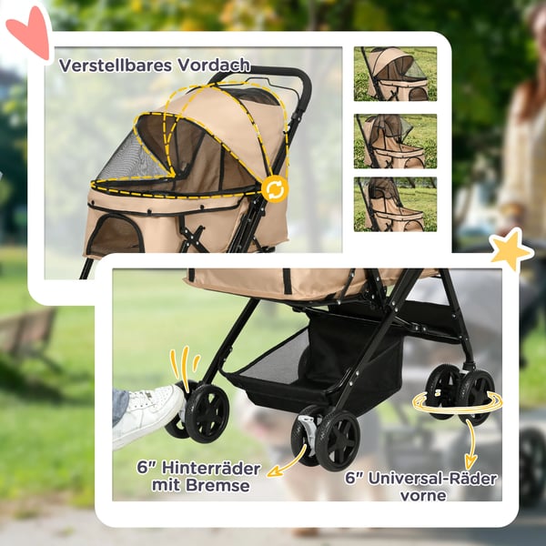 Hundvagn Ljusbrun Oxford Polyester Husdjursvagn för Små Hundar & Katter 76,5 x 52 x 95 cm