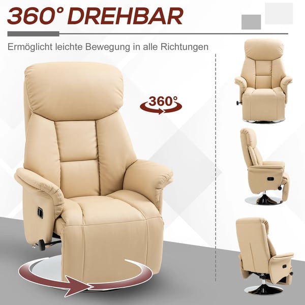 Relaxstol, liggfunktion, konstläder, fotstöd, upp till 150 kg, 78 x 80 x 109 cm, beige
